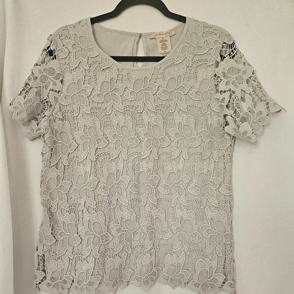 Philosophy Gray Lace Short Sleeve Blouse Sz S - Picture 1 of 8